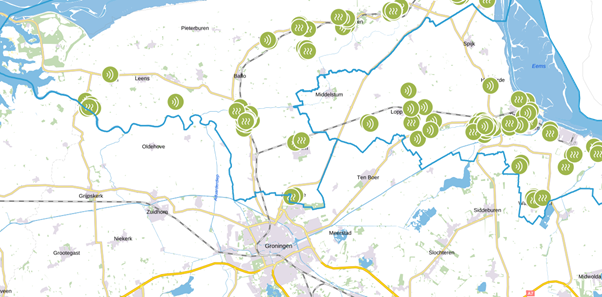 Kaart van Groningen uit hinderapp